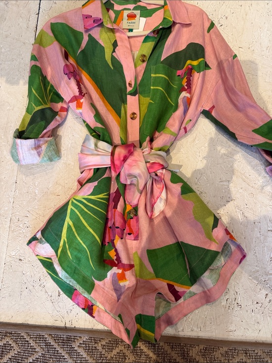 FARM Rio Pants - FARM Rio Pink & Green Tropical Tie-Waist  One-Piece